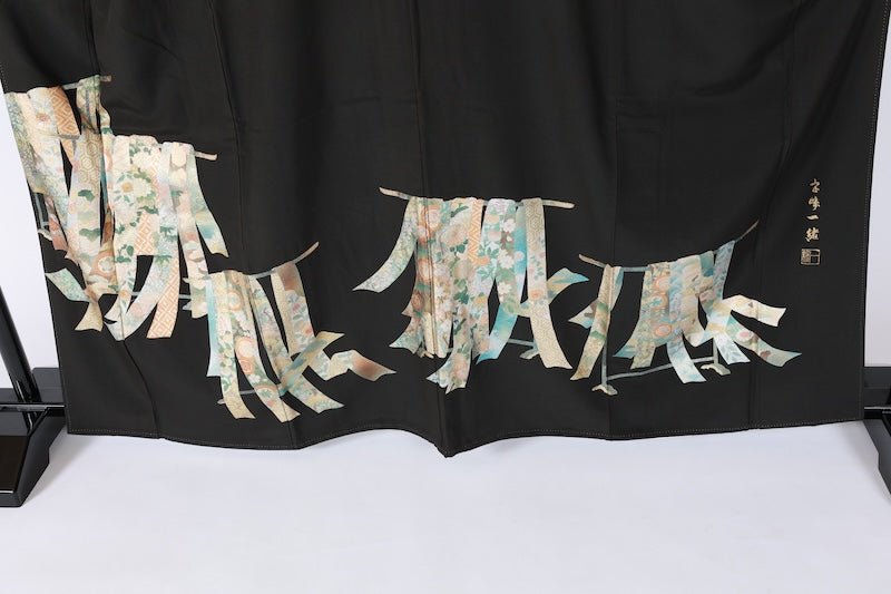 Japanese kimono used <Kurotomesode> L-size  silk 100% /B1090