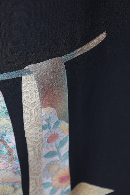 Japanese kimono used <Kurotomesode> L-size  silk 100% /B1090