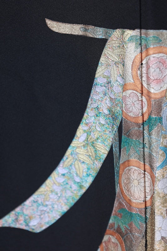 Japanese kimono used <Kurotomesode> L-size  silk 100% /B1090