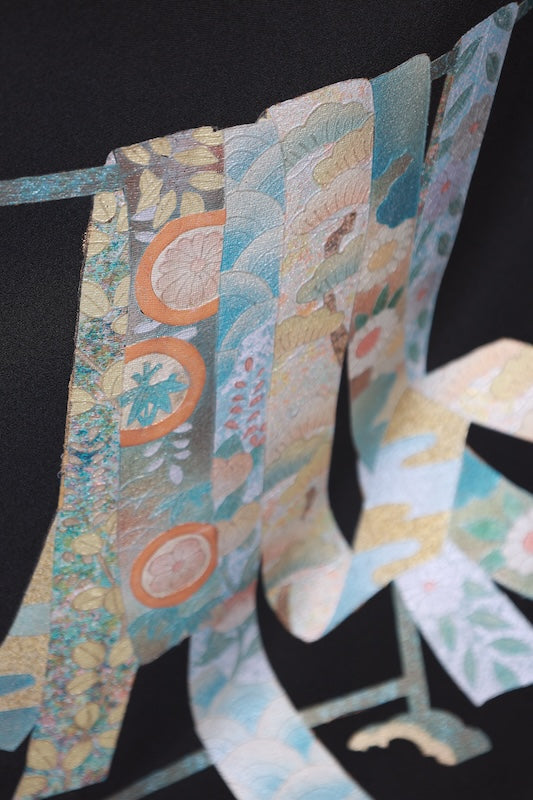 Japanese kimono used <Kurotomesode> L-size  silk 100% /B1090