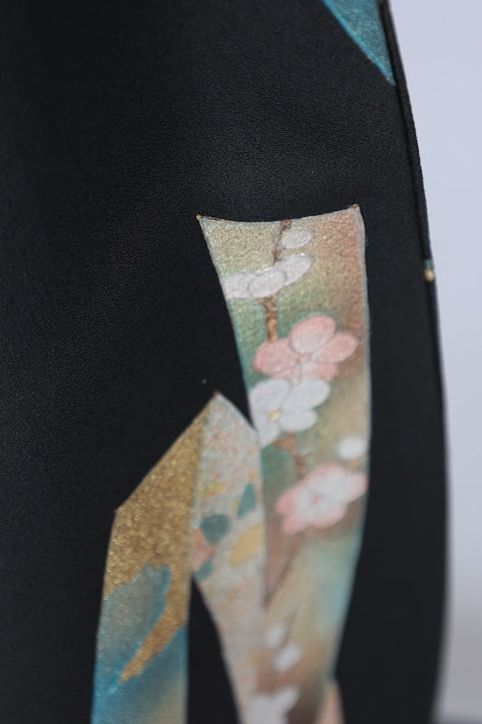 Japanese kimono used <Kurotomesode> L-size  silk 100% /B1090