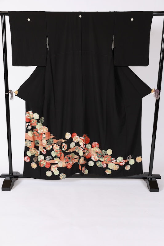 Japanese kimono used <Kurotomesode> L-size  silk 100% /B1091