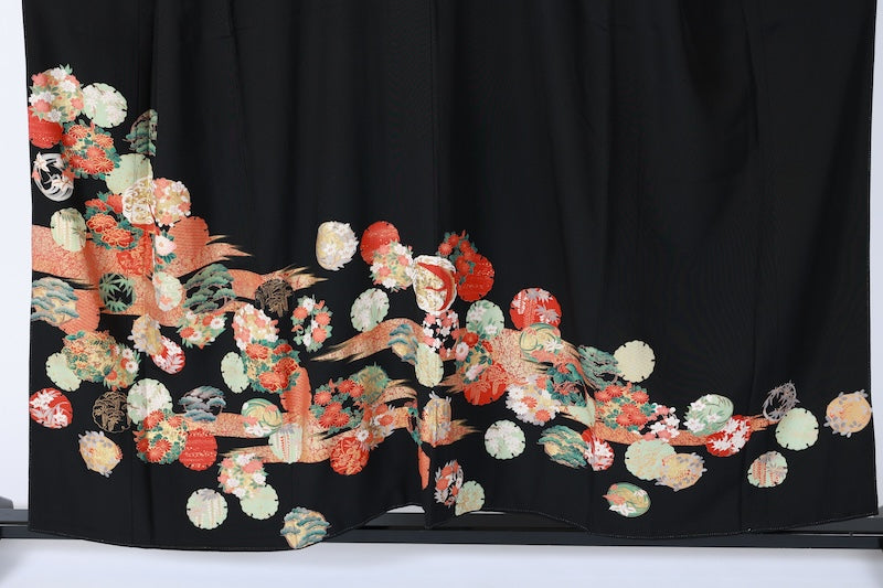 Japanese kimono used <Kurotomesode> L-size  silk 100% /B1091