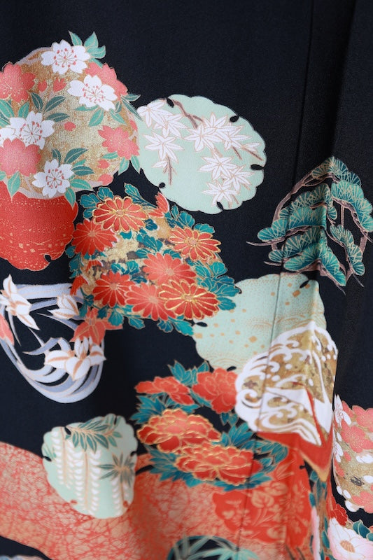 Japanese kimono used <Kurotomesode> L-size  silk 100% /B1091