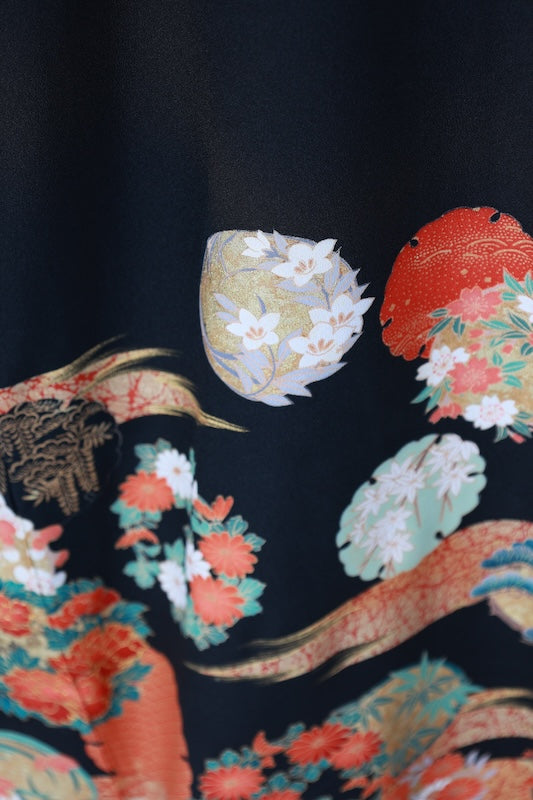 Japanese kimono used <Kurotomesode> L-size  silk 100% /B1091