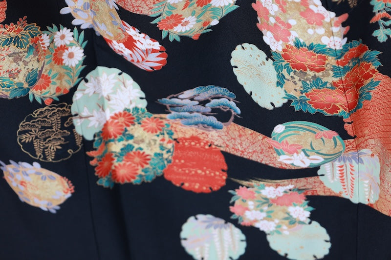 Japanese kimono used <Kurotomesode> L-size  silk 100% /B1091
