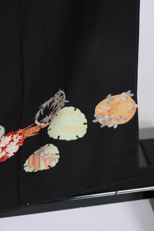 Japanese kimono used <Kurotomesode> L-size  silk 100% /B1091