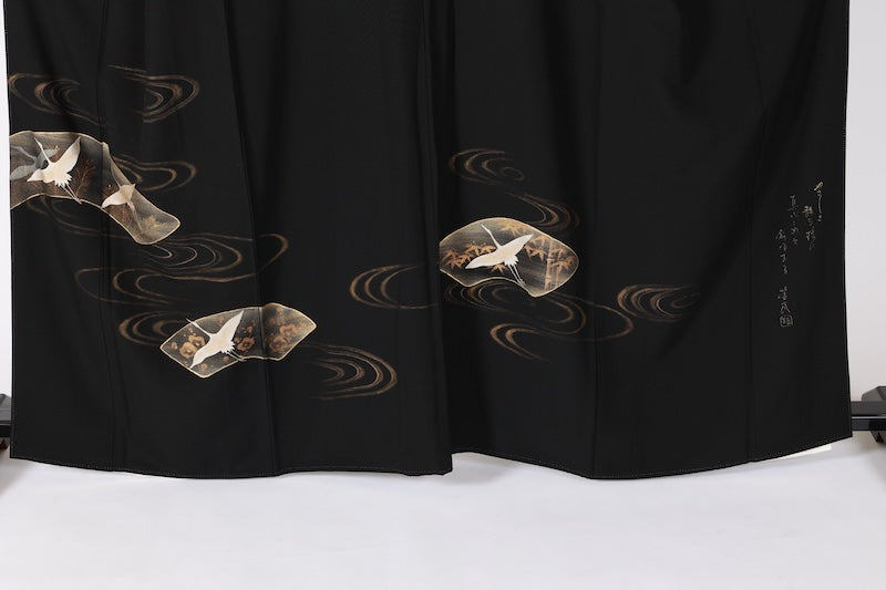 Japanese kimono used <kurotomesode> L-size  silk 100% /B1092