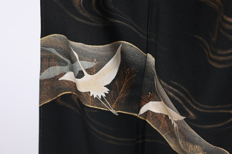 Japanese kimono used <kurotomesode> L-size  silk 100% /B1092