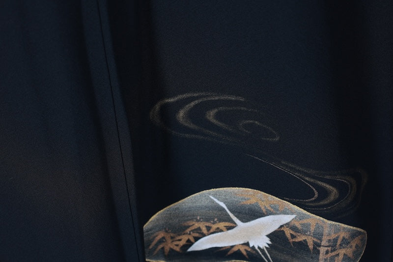 Japanese kimono used <kurotomesode> L-size  silk 100% /B1092