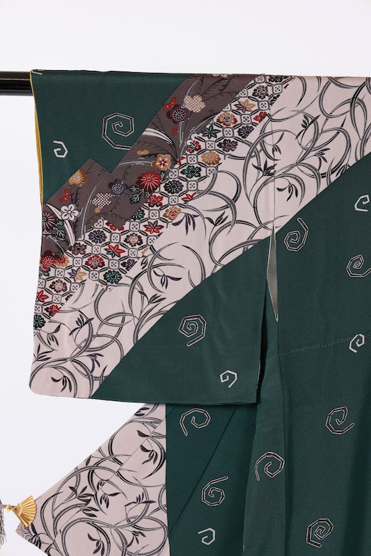 Japanese kimono used <houmongi> M-size  silk 100% /B1105