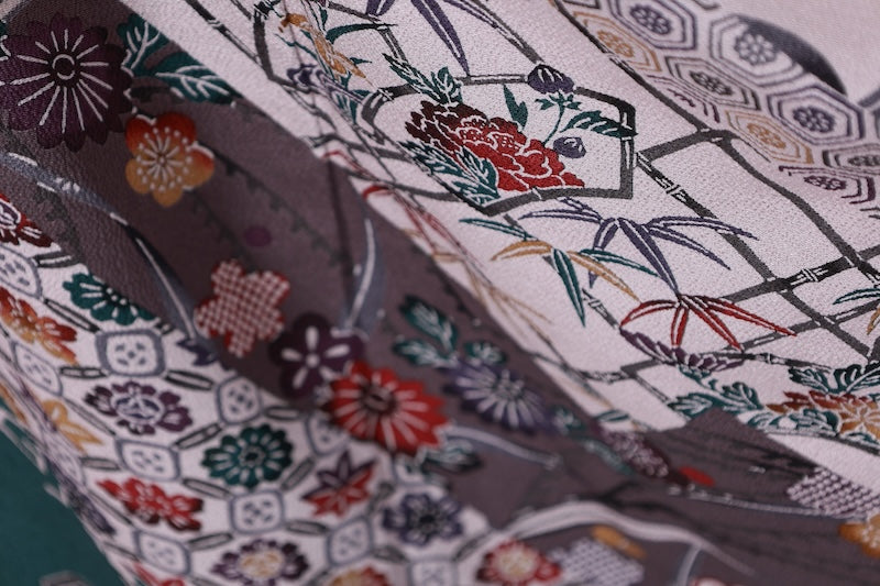 Japanese kimono used <houmongi> M-size  silk 100% /B1105