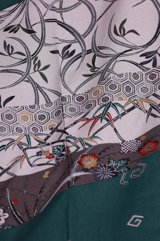 Japanese kimono used <houmongi> M-size  silk 100% /B1105