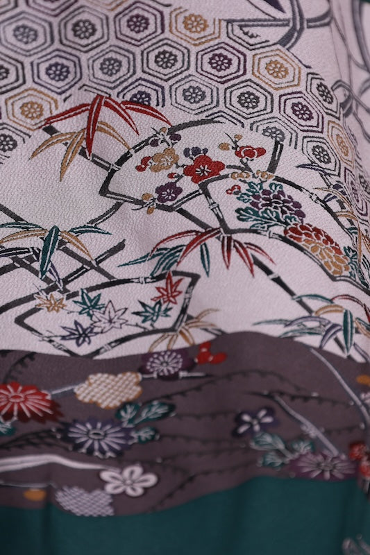 Japanese kimono used <houmongi> M-size  silk 100% /B1105