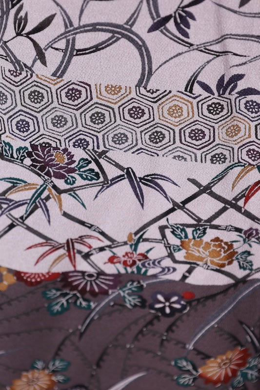 Japanese kimono used <houmongi> M-size  silk 100% /B1105