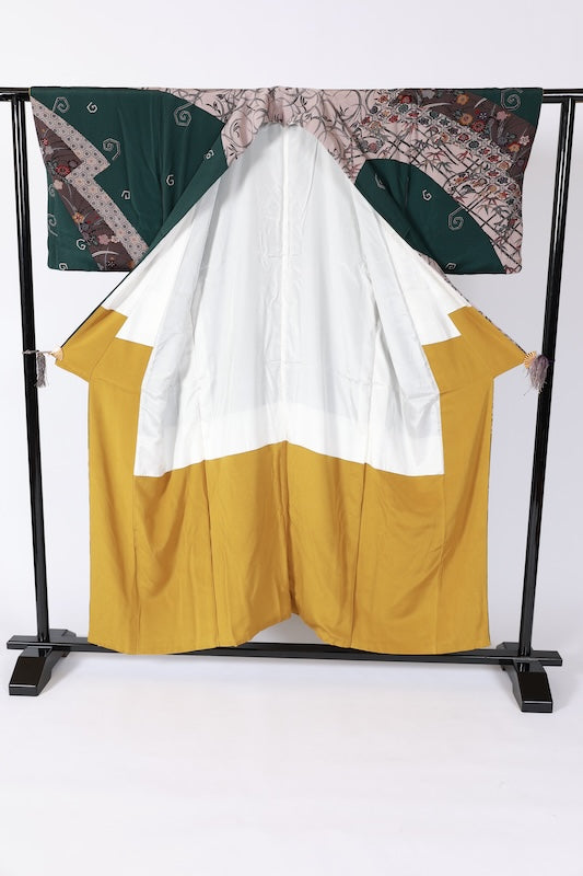 Japanese kimono used <houmongi> M-size  silk 100% /B1105