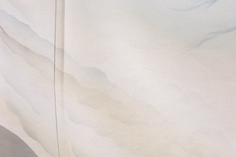 White Oshima Tsumugi used silk formal kimono (houmongi), off-white, mountain pattern, post-dyed, hand-painted, stencil-dyed, L69