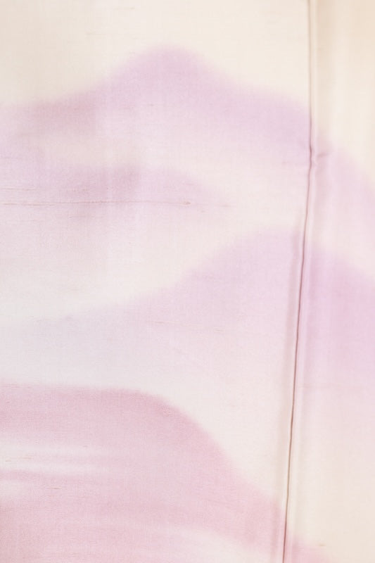 Visiting kimono used, Hakusan Tsumugi silk, beige, shades of purple, gray, distant mountain design, hand-painted, L76