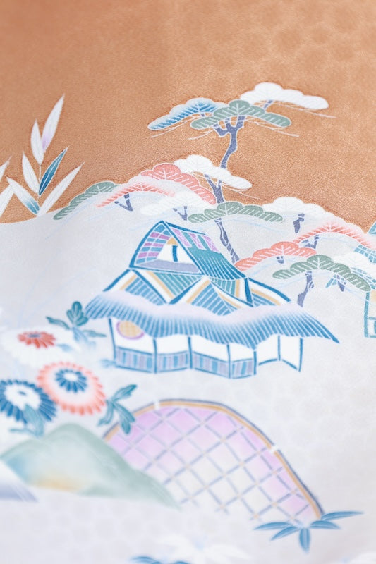 Japanese kimono used <Irotomesode> Msize  silk 100% /B1110