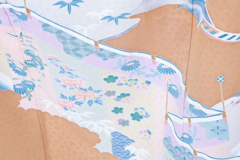 Japanese kimono used <Irotomesode> Msize  silk 100% /B1110