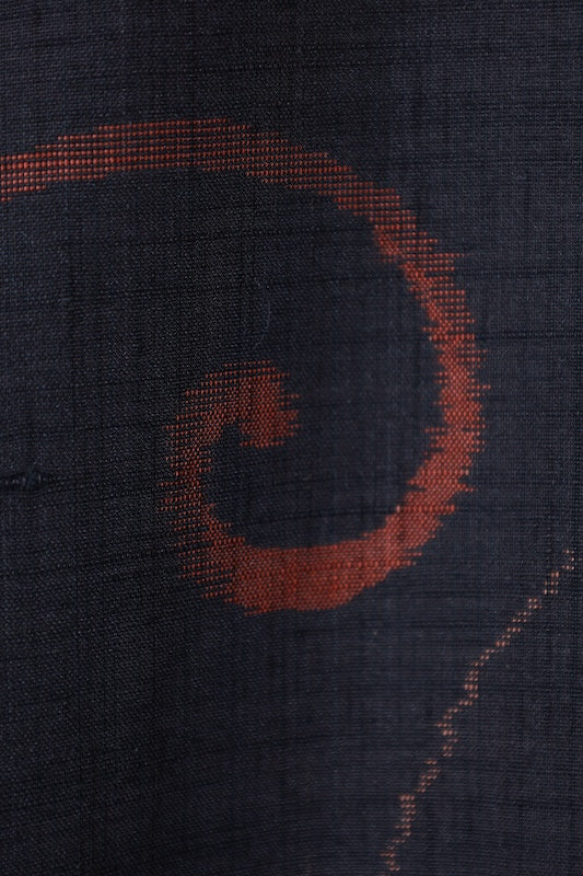 Japanese Kimono used Yonezawa Tsumugi silk fabric, black and light shades of brown, fern pattern, ikat weave, handwoven, L74