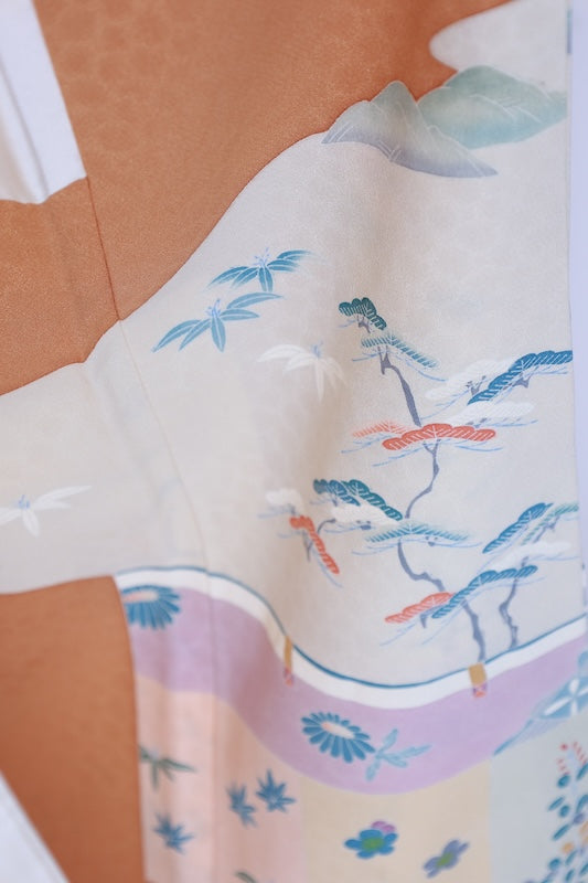 Japanese kimono used <Irotomesode> Msize  silk 100% /B1110