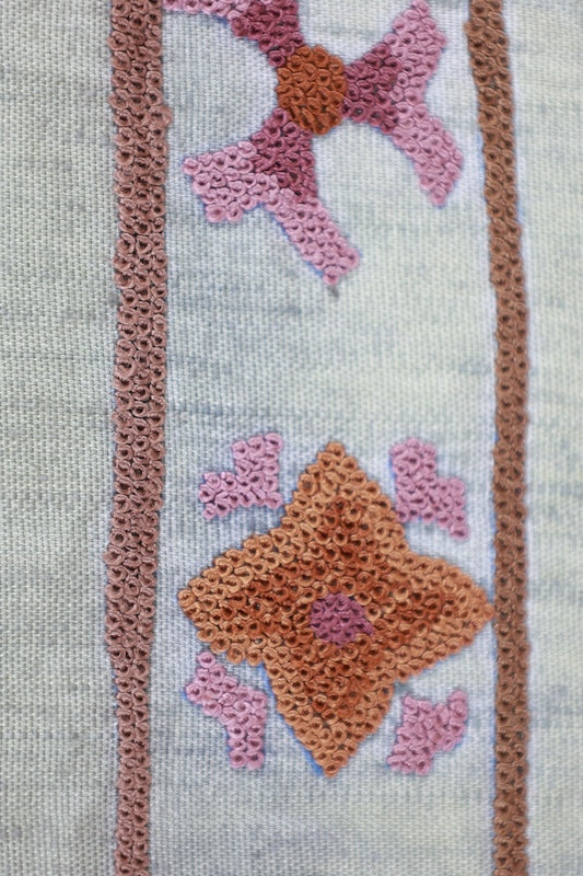 Nagoya obi used (sash) - Green, purple, brown, purple - Sagara embroidery - floral pattern - L84