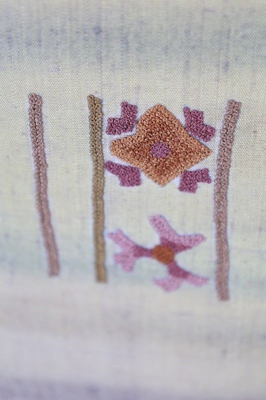 Nagoya obi used (sash) - Green, purple, brown, purple - Sagara embroidery - floral pattern - L84