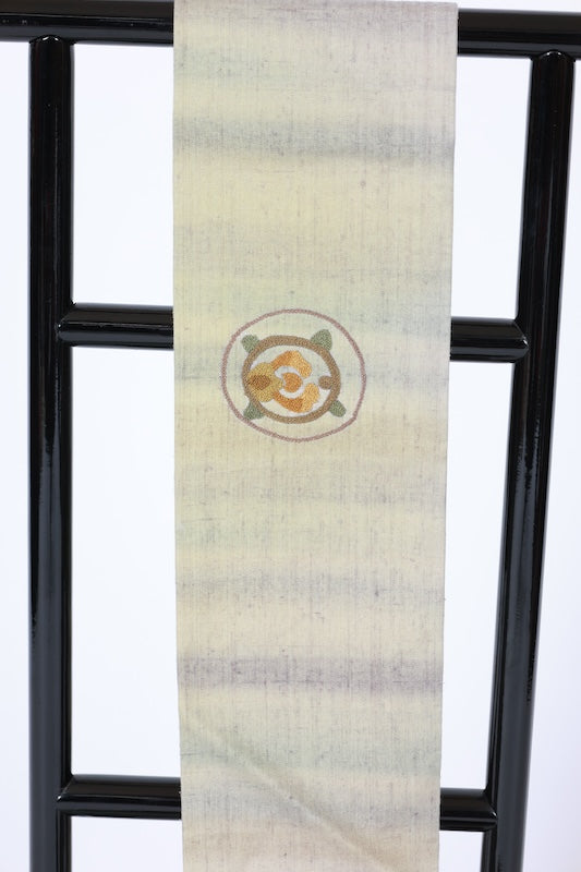 Nagoya obi used (sash) - Green, purple, brown, purple - Sagara embroidery - floral pattern - L84