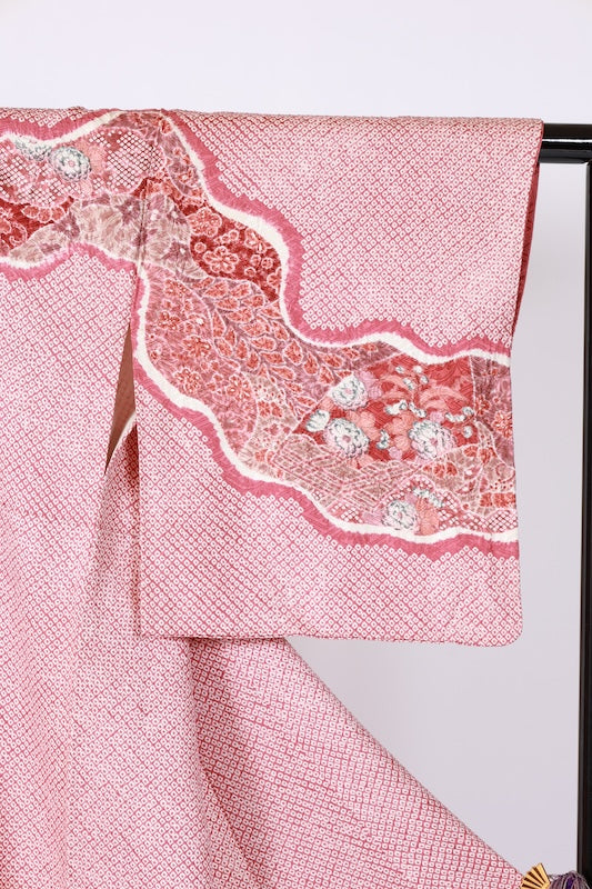 Japanese kimono used <houmongi> Msize  silk 100% /B1103