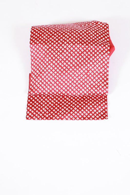 Nagoya obi used (sash), red and white, Hikida Shibori (tie-dye pattern), L82