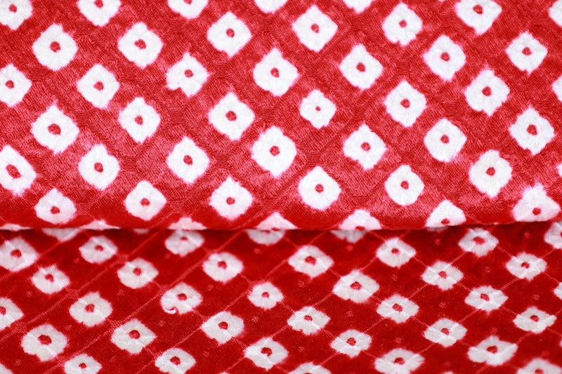 Nagoya obi used (sash), red and white, Hikida Shibori (tie-dye pattern), L82