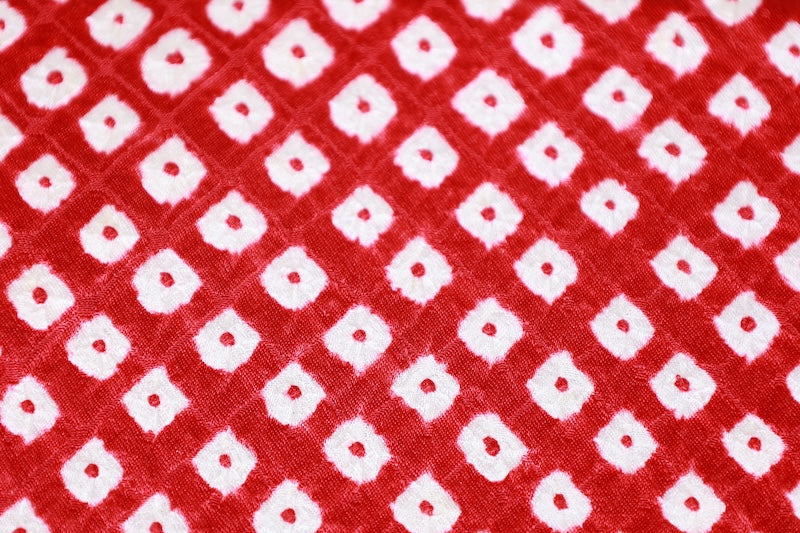 Nagoya obi used (sash), red and white, Hikida Shibori (tie-dye pattern), L82