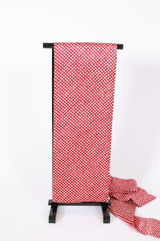Nagoya obi used (sash), red and white, Hikida Shibori (tie-dye pattern), L82