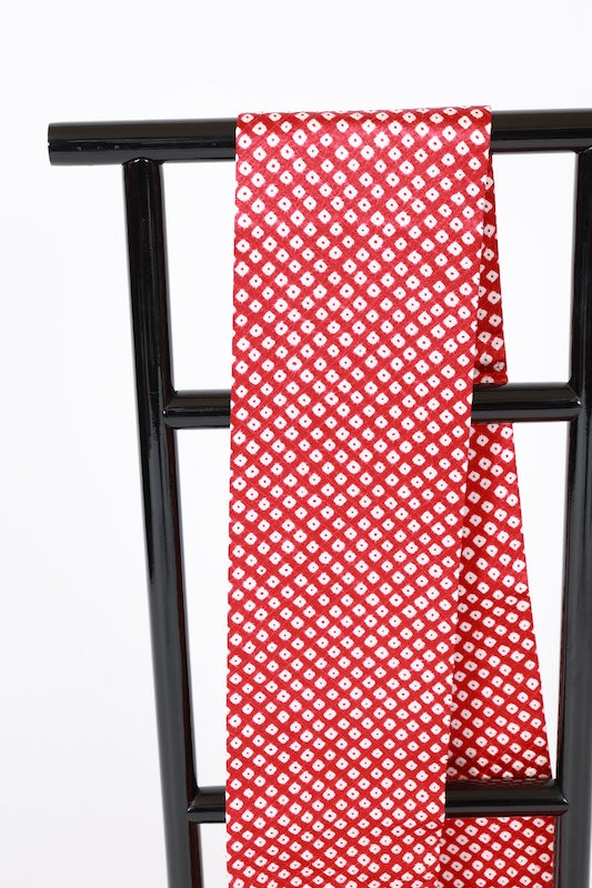 Nagoya obi used (sash), red and white, Hikida Shibori (tie-dye pattern), L82