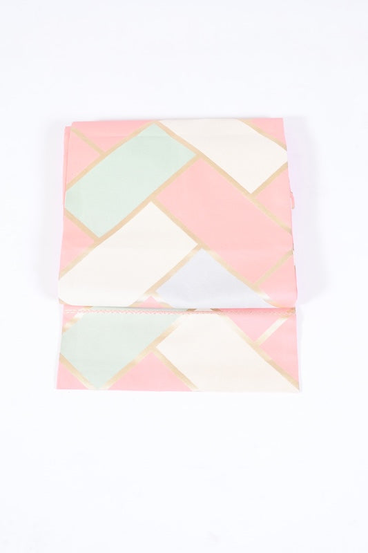 Nagoya obi used(sash) - Gold, Beige, Purple, Coral Pink, Sayagata pattern, L81
