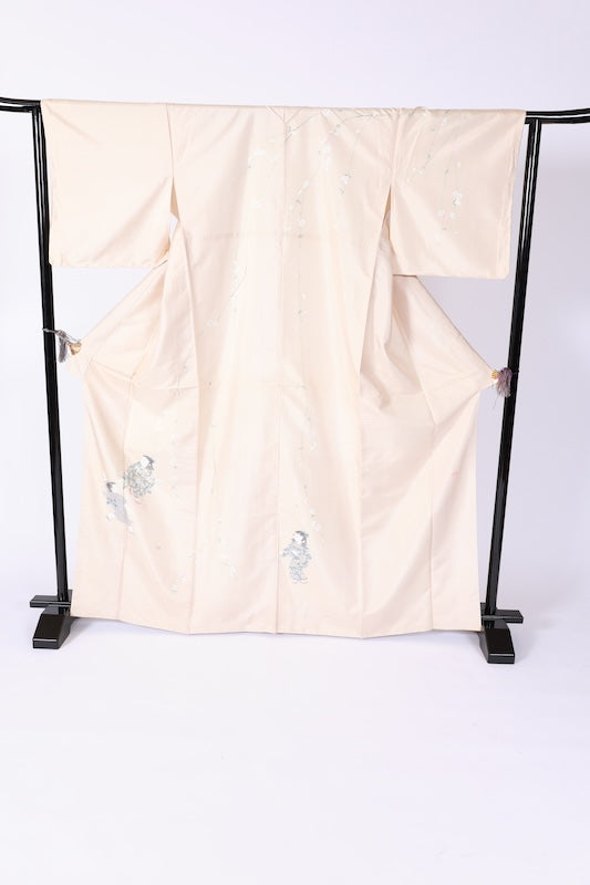 Japanese kimono used <houmongi> L-size  silk 100% /B1099