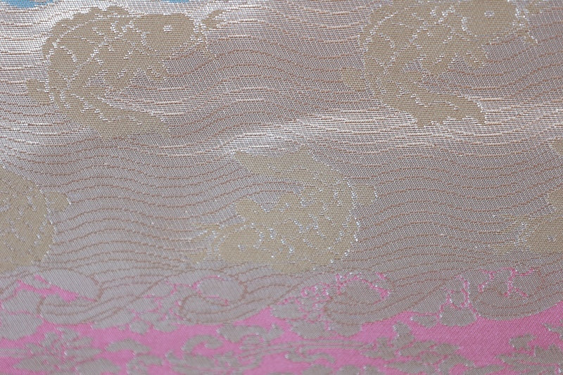 Nagoya obi used(sash) - Gold, purple, blue-gray, coral, rough shore, Chinese flower, bird, peony - L80