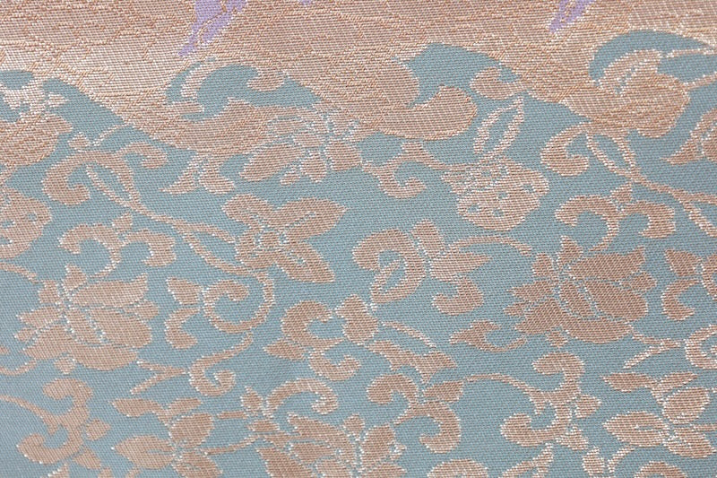 Nagoya obi used(sash) - Gold, purple, blue-gray, coral, rough shore, Chinese flower, bird, peony - L80