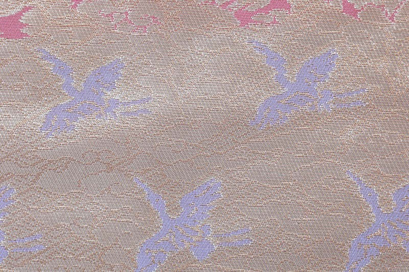Nagoya obi used(sash) - Gold, purple, blue-gray, coral, rough shore, Chinese flower, bird, peony - L80