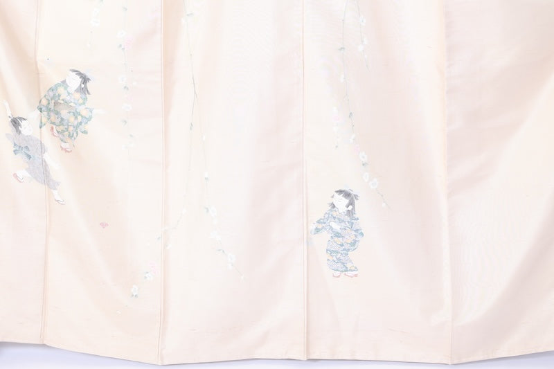 Japanese kimono used <houmongi> L-size  silk 100% /B1099