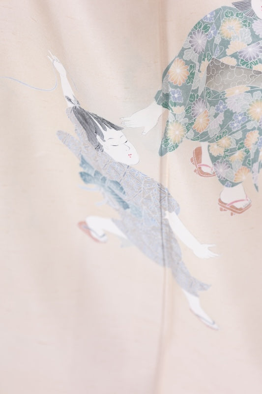 Japanese kimono used <houmongi> L-size  silk 100% /B1099