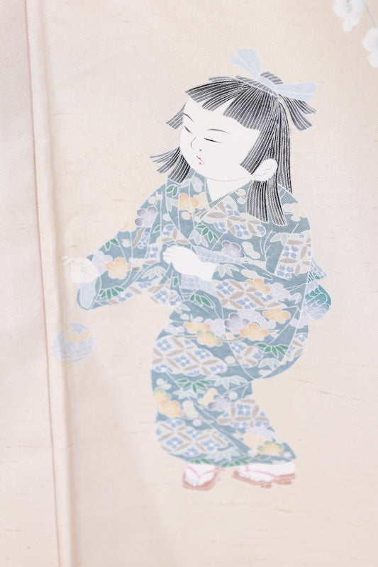 Japanese kimono used <houmongi> L-size  silk 100% /B1099