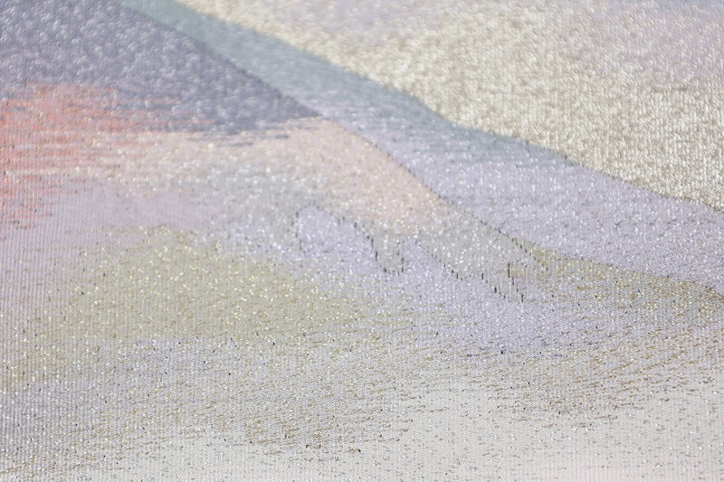 Nail-scratched tapestry Nagoya obi used (sash) - Beige, Gold, Silver, Shades of Purple, Green, Coral, Dark Blue - L90