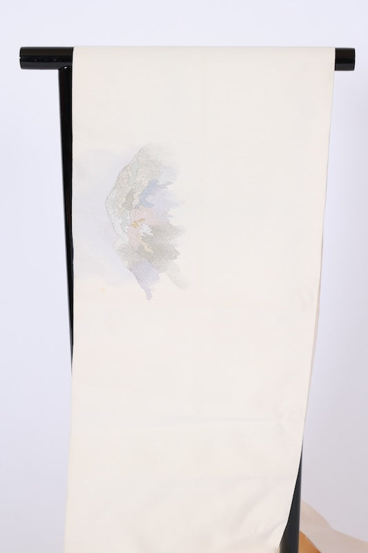 Nail-scratched tapestry Nagoya obi used (sash) - Beige, Gold, Silver, Shades of Purple, Green, Coral, Dark Blue - L90