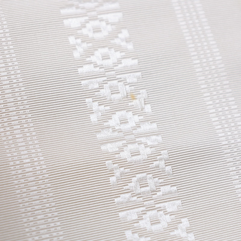 Nagoya obi, brand new, untailored, authentic Hakata weave, Kenjo pattern, off-white, white/G75