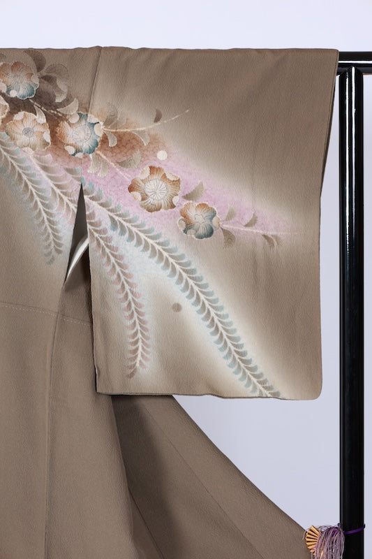 Japanese kimono used <houmongi> L-size  silk 100% /B1097