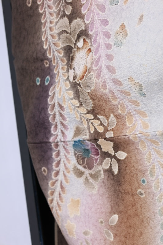 Japanese kimono used <houmongi> L-size  silk 100% /B1097