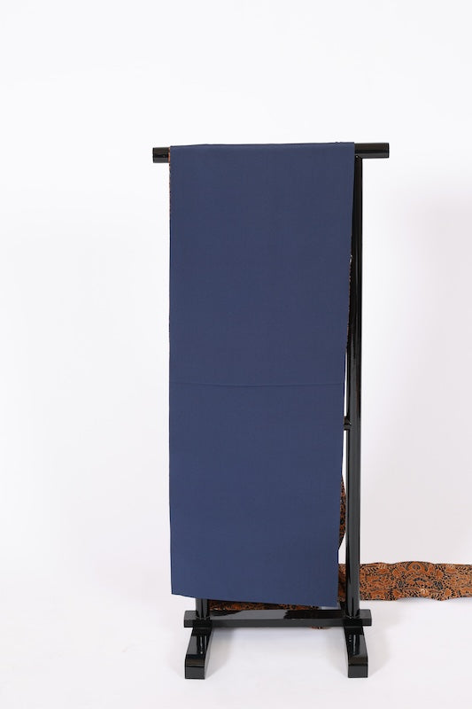 Nagoya obi used(sash), Shioze silk, shades of indigo and brown, bird and floral pattern, stencil dyed, hand-painted, L119