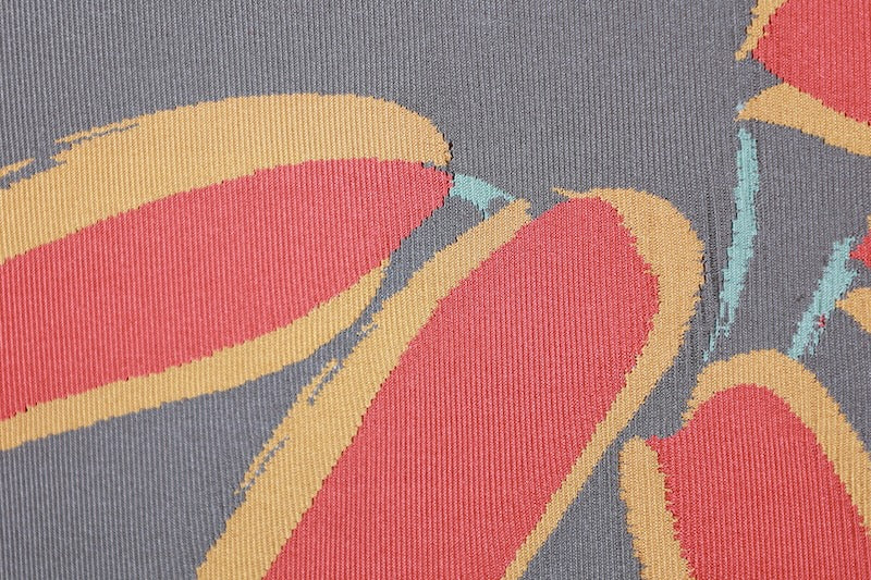 Tsumekaki Honzure Nagoya Obi used (woven obi sash) - Birch brown, mustard yellow, red, blue-gray, bamboo grass pattern - L98